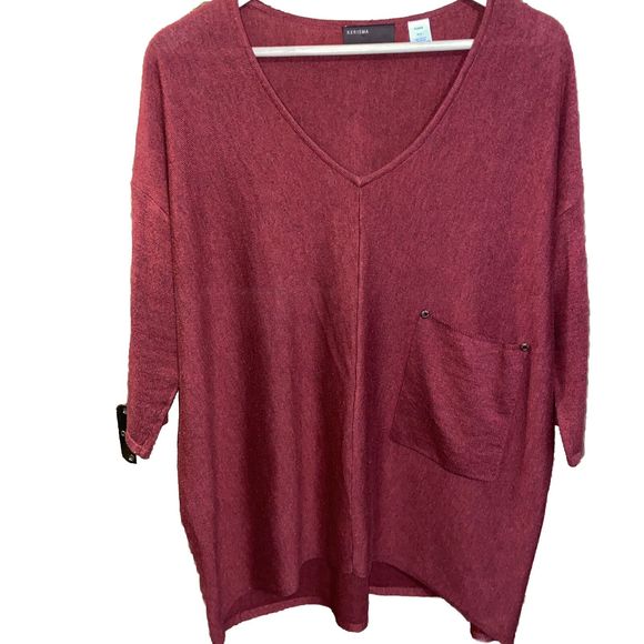 Kerisma Sweater Womens M/L Red Woolblend V-Neck Pocket Pullover Top Size Boxy - Picture 1 of 7